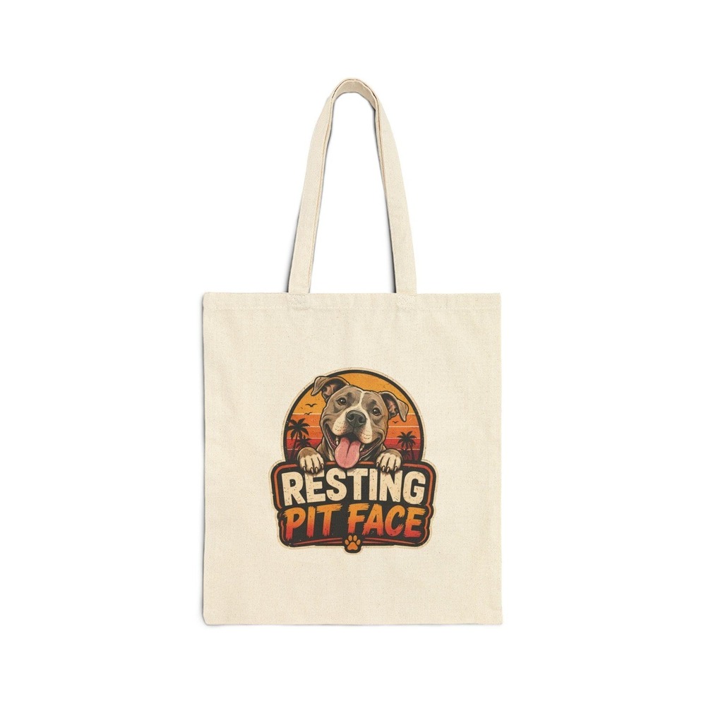 Three Dog Acres Resting Pit Face Tote Bag Pit Bull Dog Graphic Canvas Tote